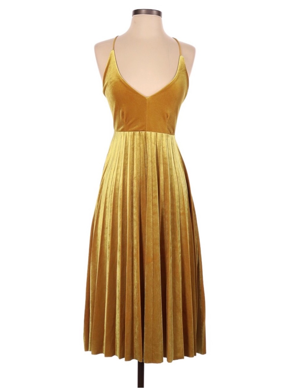 Nasty Gal Gold Velvet Pleated Midi Dress - Picture 3 of 4